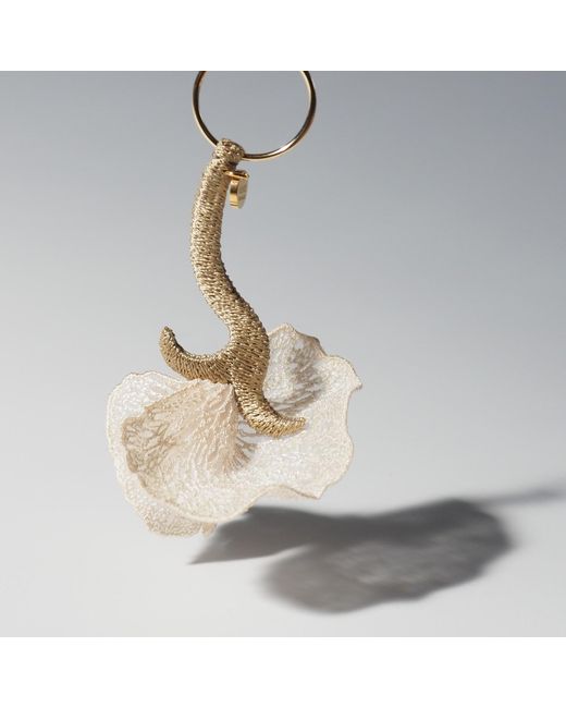 Nana Watanabe Metallic Neutrals Fragrant Vines Petal-Like Embroidered Earrings