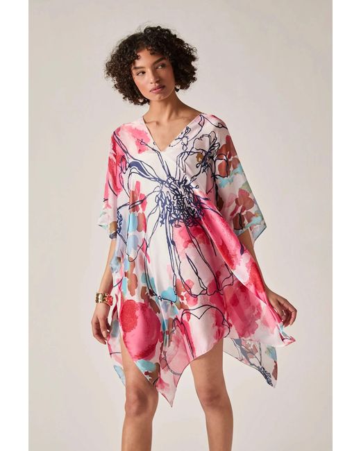 James Lakeland White Floral Sketch Kaftan