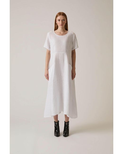 James Lakeland White Linen Pocket Midi Dress