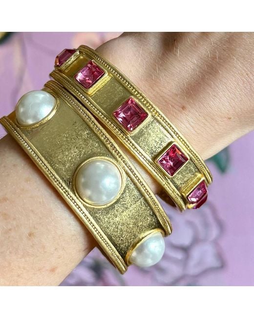 Laura Gray Metallic Faux Pearl Wide Bangle