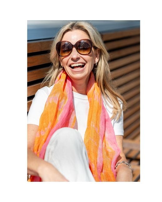 Heritagemoda Orange Handmade Tie-Dye And Linen Scarf