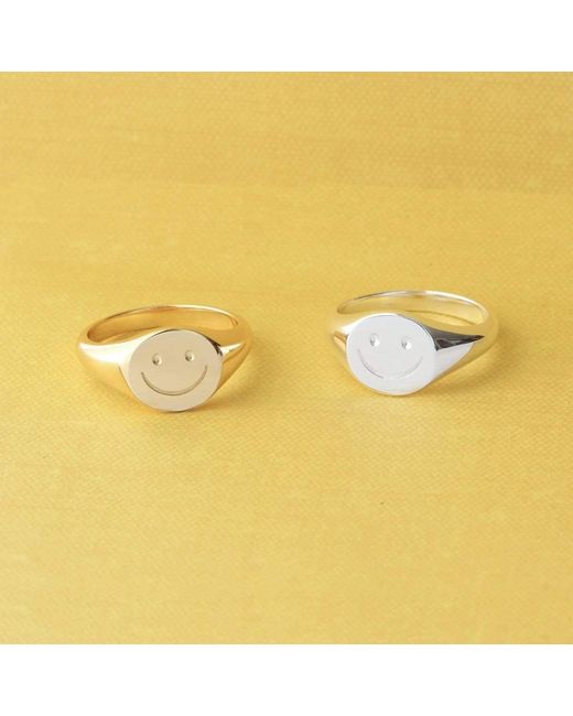 Kris Nations Yellow Happy Smiley Face Signet Ring Vermeil