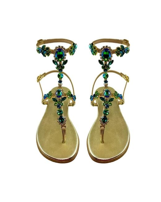 DAMAPREZIOSA Metallic Lucrezia Flat Sandal With Crystals