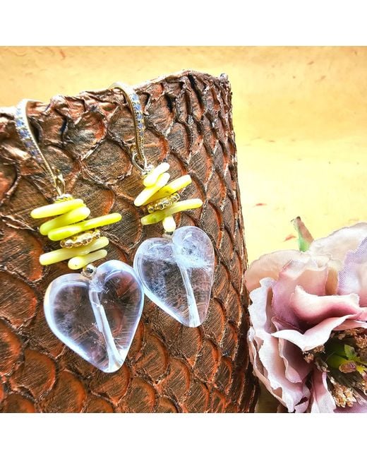 Farra Metallic Quartz Heart And Bamboo Coral Earrings