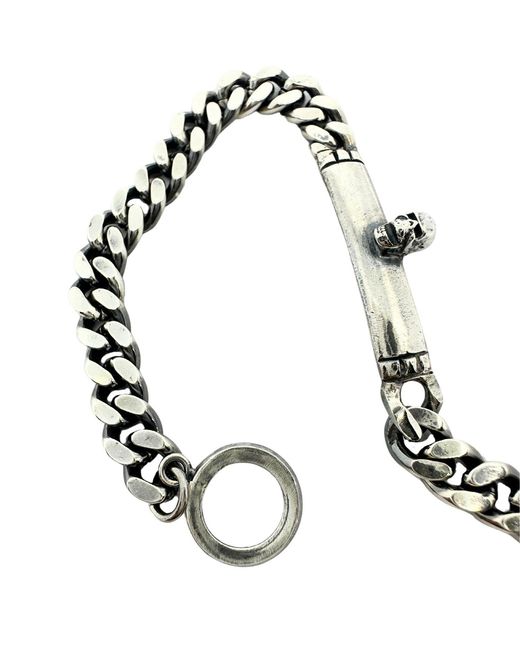 Tg-Jewellery by Tamara Gervasio Metallic Skull Plate Bracelet – Sterling, Handmade Curb Chain, T-Bar Clasp for men