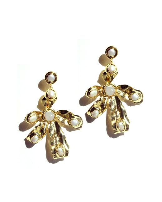 Edgar Navarro Jewelry Metallic Navarro Statement Oversized Flower Earrings With Pearl Accents