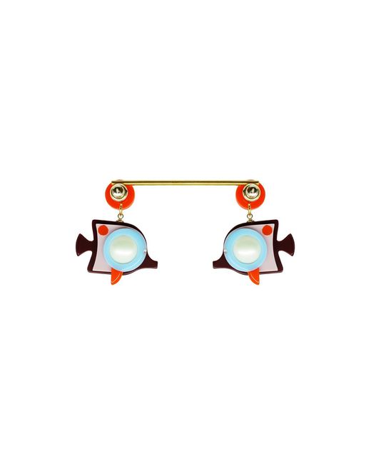 Gissa Bicalho White Handmade Acrylic Earring Angelfish Burgundy
