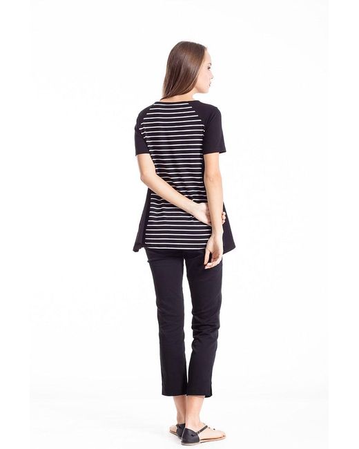 Conquista Black A Line Short Sleeve Striped Top