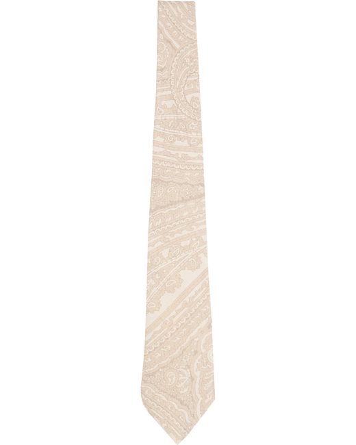 Lords of Harlech White Neutrals Taddeo Wild Paisley Oxford Merino Tie for men