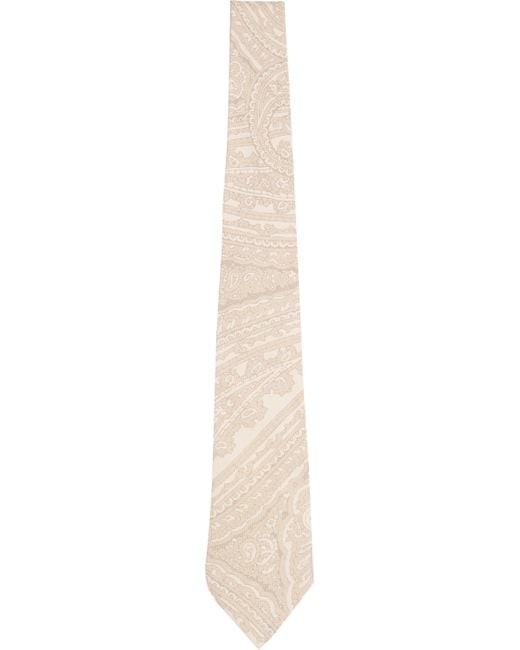 Lords of Harlech White Neutrals Taddeo Wild Paisley Oxford Merino Tie for men