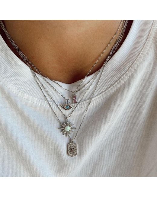Spero London Metallic Aqua Eye Evil Eye Sterling Necklace