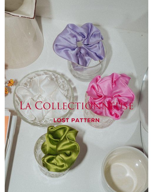 Lost Pattern Pink Silken Hair Silk Scrunchie Hair Tie