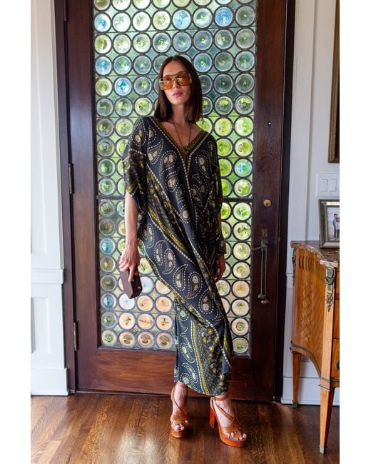 Jennafer Grace Green Caspian Paisley Border Caftan