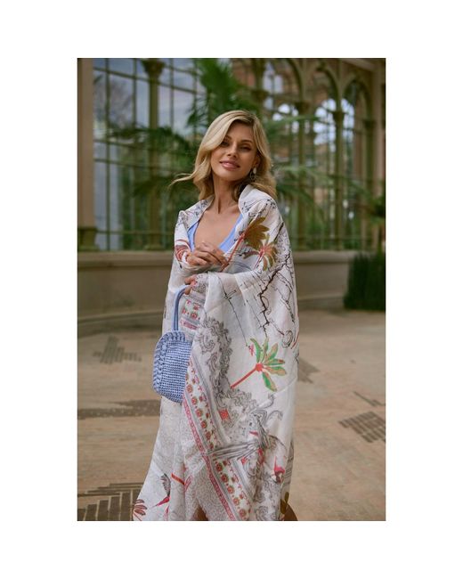 Saachi Metallic Tropical Vacation Print Scarf
