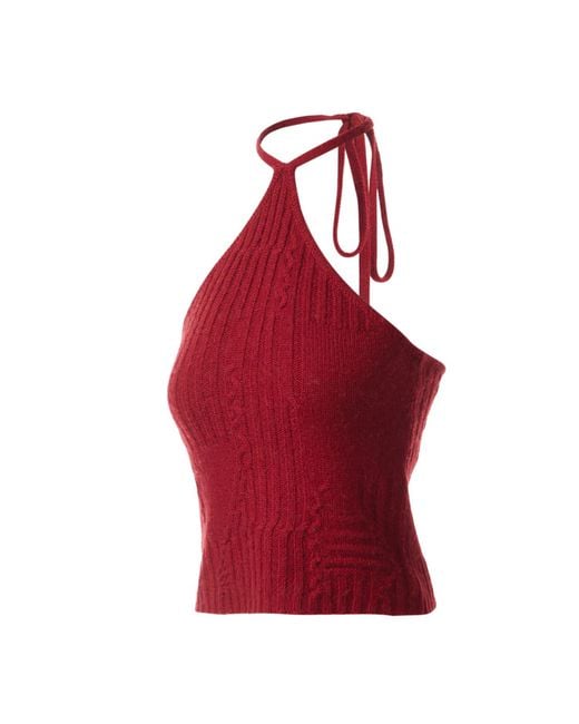 Fully Fashioning Red Ruby Freya Cable Wool Knit Halter Top