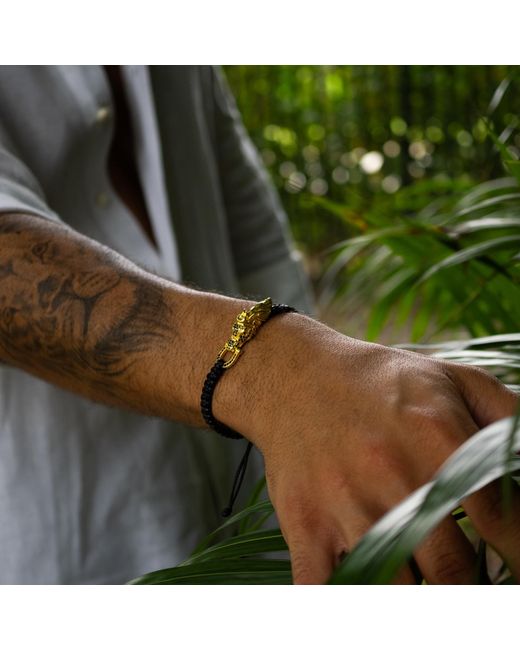 Ebru Jewelry Black Guardian Lion Diamond Woven Bracelet for men