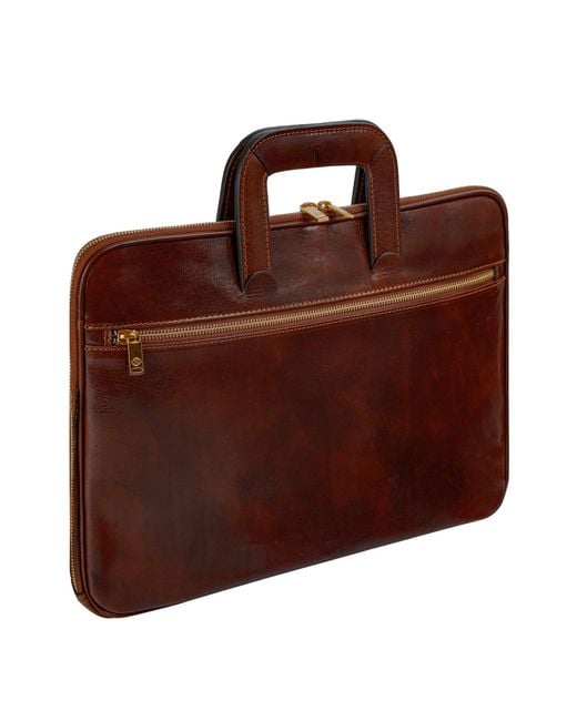Time Resistance Brown Leather Briefcase Laptop Bag