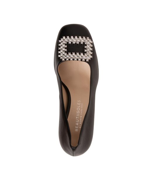 Beautiisoles by Robyn Shreiber Made in Italy Black Clementine Leather With Rhinestones Platform Evening Pump