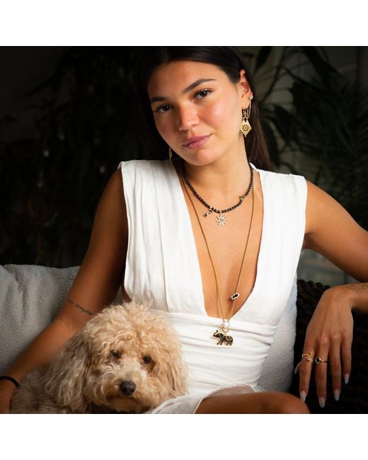 Ebru Jewelry Metallic Vacation Mode Onyx Beaded Sun Necklace
