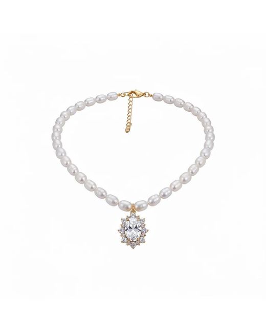 Angel Barocco Metallic Seeds Pearl Choker Necklace With Crystal Pendant