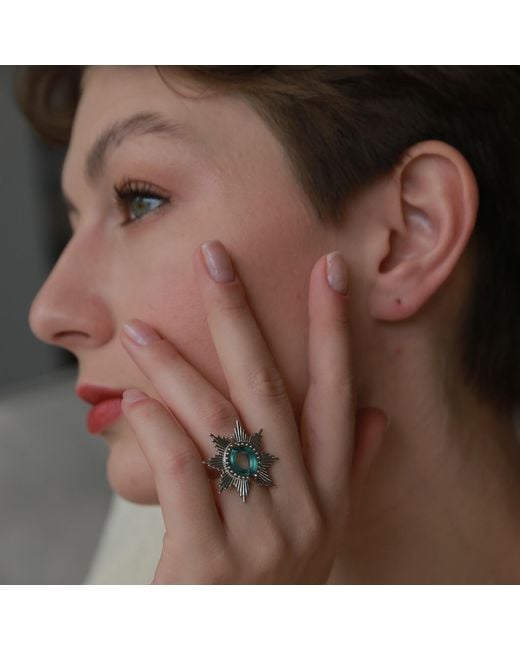 Retro Chic Blue Dandelion Ring