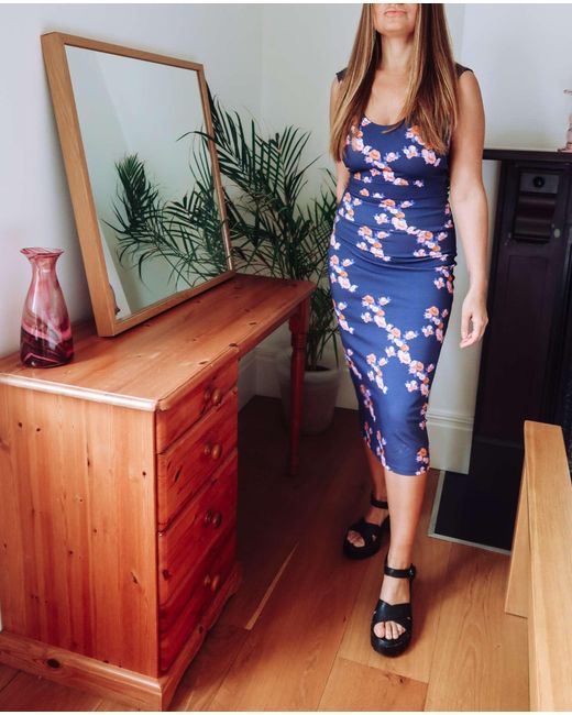 Sophie Cameron Davies Blue Floral Midi Jersey Skirt