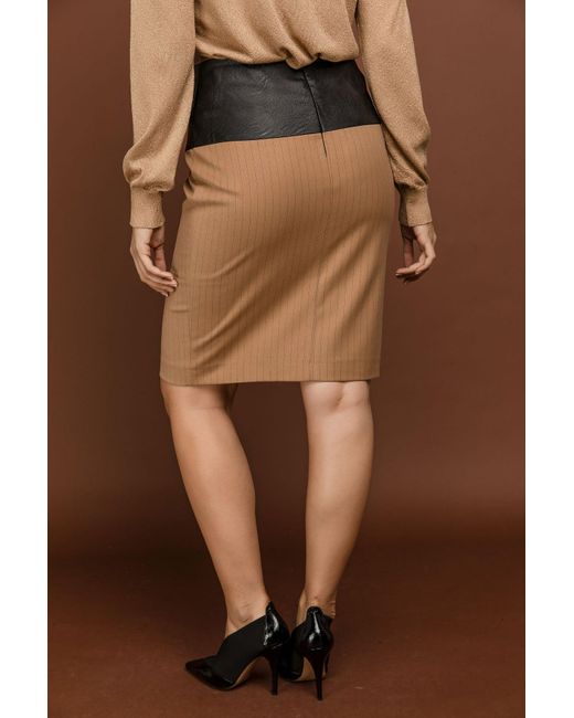 Conquista Brown Camel Striped Pencil Skirt By Si Fashion