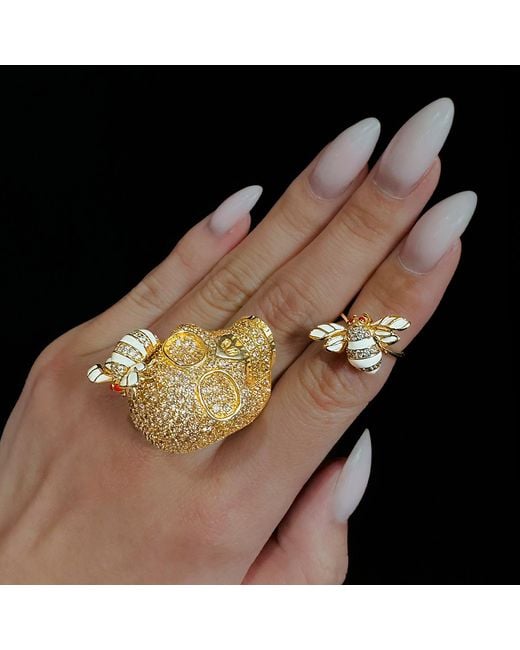 SALLY SKOUFIS Metallic Renewal Ring With Made Cz Diamond Stimulant Diamonds & Enamel