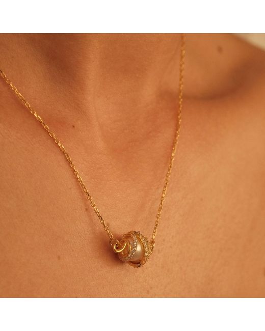 LINYA JEWELLERY Metallic Amour Caged Pearl Necklace, Wedding Pendant