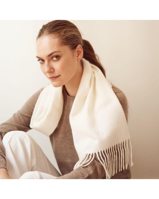 Bel Cashmere White Cashmere Scarf With Fringes