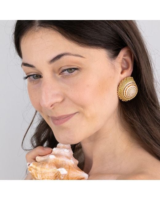 Oana Savu Metallic Beaded Sea Shells Earrings Sterling Studs Beads