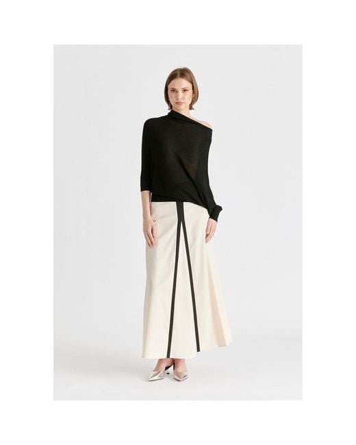 Paisie Natural Contrast Trim Maxi Skirt