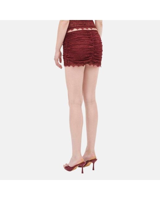 OW Collection Red Selah Burgundy Lace Mini Skirt