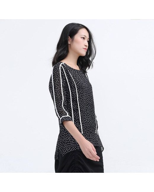 Smart and Joy Black Chambray Blouse With Polka Dots
