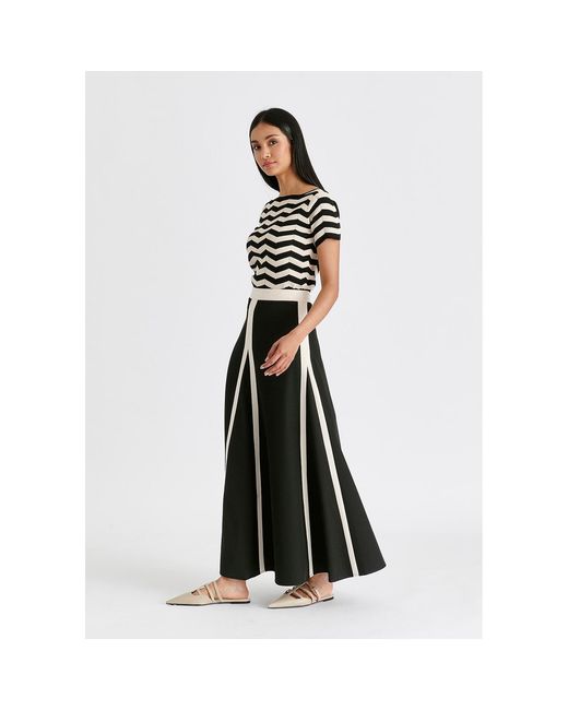 Paisie Black Contrast Trim Maxi Skirt