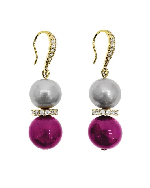 Farra Purple Freshwater Pearls With Gemstone Earrings
