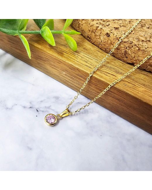 Harfi Metallic Mini Round Rose Quartz October Birthstone Pendant Necklace