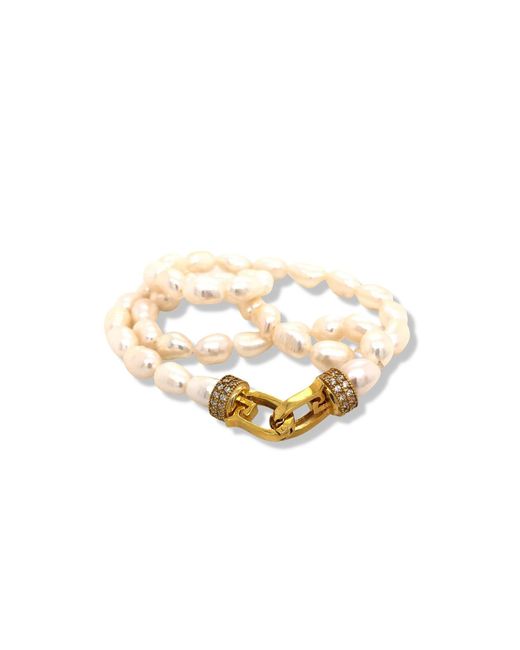 LINYA JEWELLERY Metallic Lock Stone Pearl Necklace