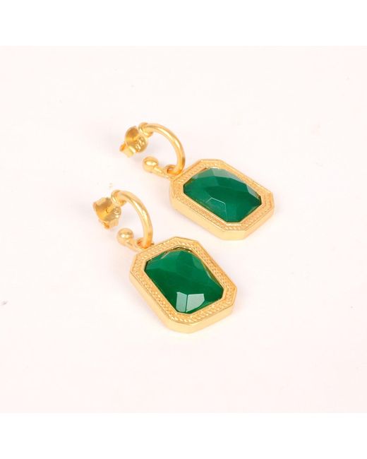 Lila Rasa Green Rectangular Emerald Crystal Hoops