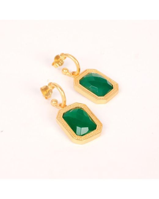 Lila Rasa Green Rectangular Emerald Crystal Hoops