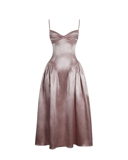 Miss Circle New York Purple Tullia Dusty Rose Satin Ruched Midi Dress