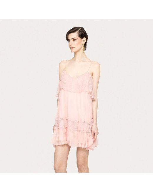 Nissa Pink Lace Detail Silk Dress