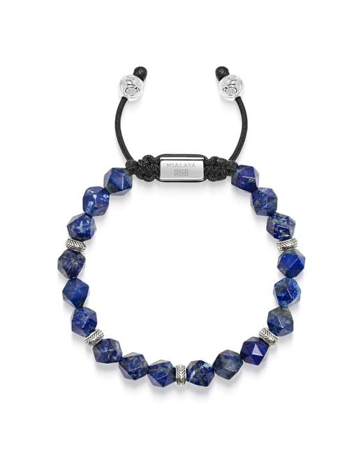 Nialaya Blue Sterling Faceted Beaded Bracelet With Lapis Lazuli for men