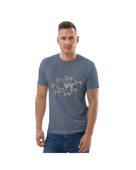 Anchor and Crew Blue Heather Zebra Where's William Going? Organic Cotton T-Shirt for men