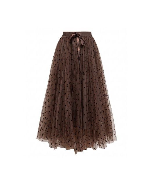 Tantra Spain Sl Brown Polka-Dot Tulle Midi Skirt, A-Line Cut, Elastic Waistband With A Bow