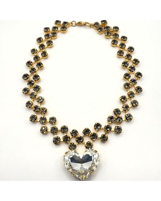Achala Handcrafted Metallic Grande Cuore Crystal Beaded Necklace