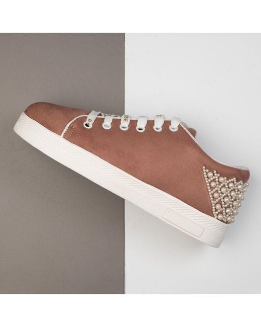 Rettrose Pink Elena Luxury Desert Storm Suede Handmade Embellished Tennis Shoe