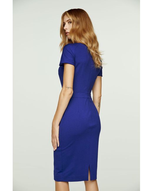Conquista Blue Fitted Electric Cap Sleeve Dress Punto