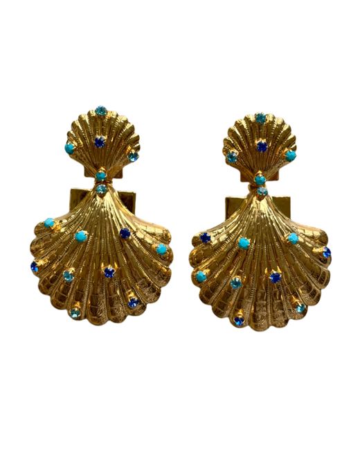 Laura Gray Green Crystal Double Shell Earrings