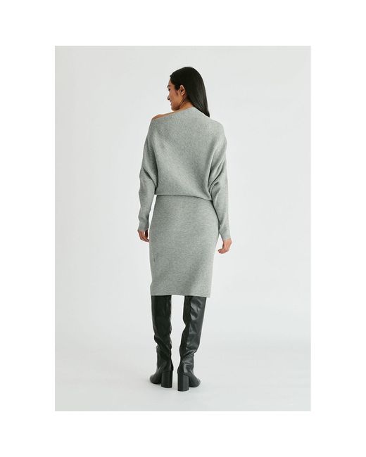 Paisie Gray Draped Knitted Dress